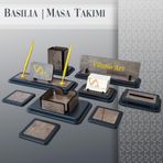 VILANO ART Antrasit Mermer Desenli Kişiye Özel 9 Parça Antrasit - Bej Masa İsimlik Seti