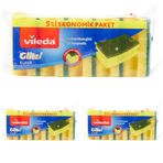 Vileda 141125 Oluklu Hijyenik Bulaşık Süngeri, Tırnak Koruyuculu, 5'li Ekonomik Paket, Yeşil 3lü paket