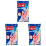 Vileda 149212 Candy Pink Sensitive Eldiven,%100 Doğal Lateks, M 3lü paket