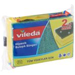 Vileda Oluklu Hijyenik Bulaşık Süngeri, Tırnak Koruyuculu, 2'li Paket, Yeşil