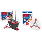 Vileda Turbo paspas komple set, teleskopik saplı yer sileceği, güçlü lifli mikrofiber paspas başlığı ve güçlü sapanlı kova, hızlı ve güçlü, sap uzunluğu 125 cm+Vileda Turbo 2in1 Yedek Paspas