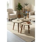 Vilena Papatya 3’lü Zigon Sehpa Takımı MDF Lam ve Mebran Kaplama Modern Tasarım Ahşap Ayaklı 50 cm - Traverten
