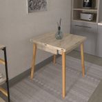 Vilinze Avanos Ahşap Katlanır Kanatlı Mdf Mutfak MASASI - 70X70+70 (70X140) cm - Traverten - Naturel