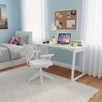 Vilinze Biga Çalışma Ofis Masası ve Deniz Çalışma Ofis Sandalyesi Set - 60X120 cm - 60120 Kollu - Beyaz