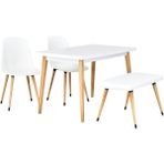 Vilinze Eames Sandalye-Bank Avanos Ahşap Mdf Mutfak Masası Takımı - 70X120 cm - Beyaz - BN