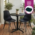 Vilinze Home Tilia Plastik Bahçe Balkon Bistro Seti Katlanır Masa 60*60 Cm (1+2 Set) Siyah