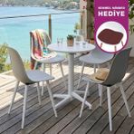 Vilinze Tilia Plastik Bahçe Balkon Bistro Seti Katlanır Masa 60*60 cm (1+4 Set) - Beyaz - Gri