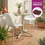 Vilinze Tilia Plastik Bahçe Balkon Bistro Seti Katlanır Masa 60*60 cm - Bej - Beyaz