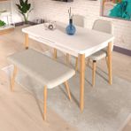 Vilinze Tosya Sandalye Tosya Bank Avanos Ahşap Mdf Açılır Mutfak Masası Takımı - 70X120+30 cm - Naturel - Beyaz - 1 Bank 2 Sandalye