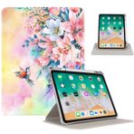 Vimorco ipad Air 11 inç 6. Kılıf 2024 M2, ipad Air 4./5. Nesil 10.9 Kılıf, ipad Pro 11 4./3./2nd/1. Kılıf, Dönen Çoklu Stand, Kalem Tutucu ve Şeffaf Arka, Sinek Kuşu ve Çiçekler
