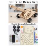 Vinç Deney Seti 1 Paket Vinç Maketi Dc Motor Ahşap Vinç Pilli Deney Bilim Okul Hobi Etkinlik