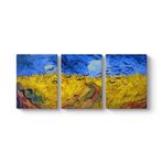 Vincent Van Gogh - Buğday Tarlası ve Kargalar Tablosu 96 x 40-3 Parçalı