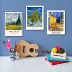 Vincent van Gogh Sanat Eseri Poster Seti, 3 Parça Duvar Tablosu, Cafe Terrace, Servi Ağaçları ve Manzara Koleksiyonu