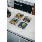 Vincent Van Gogh Tabloları Doğal Taş Traverten Bardak Altlığı 4 Lü Set