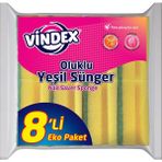Vindex Klasik Yeşil Bulaşık Süngeri Oluklu 8'li - Sarı