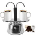 VINGVO Moka Pot, 2 Bardak 100ml Mini Çift Kafa Kahve Makinesi, Porttable Paslanmaz Çelik Espresso Makinesi, Elektrikli İtalyan Vespresso Cezve Espresso Çekim Makinesi, Ocak Üstü Espresso Makinesi