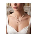 Vinlora Design Beyaz Kristal Cam Boncuklu Fiyonk Kolye Zarif Tasarım Gerdanlık Choker