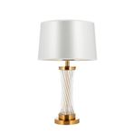 vinner Bronz Renk Kaplama Gece Lambası, Kristal Mekik Detaylı Modern Abajur Krem Pileli Başlık VNRCKKABJ002703