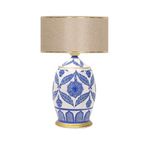 vinner Handmade Ceramic Botanical Özel Tasarım Abajur - Gold Şeritli Pre Hasır VNRCERBOA098