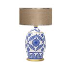 vinner Handmade Ceramic Botanical Özel Tasarım Abajur - Krom Şeritli Hasır Kahve VNRCERBOA012