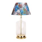 vinner Rouen Gold Ayaklı Modern Özel Tasarım Cam Abajur Flowers Desenli Abajur VNRGLDROUEN011