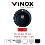 Vinox 48 cm VX006 Siyah Yuvarlak Granit Eviye