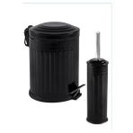 Vintage 2 Li Çöp Kovası Çöp Kutusu Banyo Seti Çizgili Model Siyah 5 Litre Ve Wc Fırçası Seti
