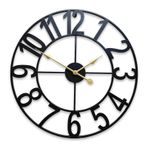 Vintage 24" Arap Rakamlı Metal Duvar Saati, İç/Dış Mekan Dekoru İçin Sessiz Siyah Demir Saat