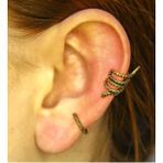 Vintage Antik 2'li Deliksiz Ear Cuff Ayarlanabilir Yılan Model Kıkırdak Küpe Seti eukk9 (Sarı)