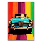 Vintage Araba Renkli Pop Sanat Posteri - Canlı Pop Art Warhol'dan Esinlenen Dijital Sanat Posteri - 30,5 x 45,5 cm Çerçevesiz Poster - 100 lb Parlak Kağıt Üzerine Premium Poster - ABD'de Basılmıştır