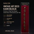 Vintage Art Deco Kadın Bileklik Kırmızı Ve Yeşil Taş Detaylı Antik Bronz Görünümlü Zarif Takı