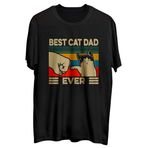 Vintage Best Cat Dad Ever Baskılı Unisex Tişört (L)