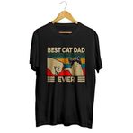 Vintage Best Cat Dad Ever Baskılı Unisex Tişört (S)