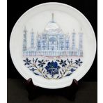 Vintage Beyaz Mermer Dekoratif Tabak Kanepe Masa Dekoru için | Taj Mahal Replica Art Kakma Plakası | Düğün Hediyesi | Ev Dekoru Vurgusu | 22 cm Lüks Görünümlü Servis Tabağı