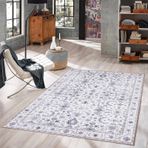 Vintage Çiçekli Halı - Retro Mor Bej Alan Halısı Oturma Odası Yatak Odası Yemek Ofis için - Kaymaz Kısa Tüylü Halı 4 Çıkartmalı 150 x 240 cm