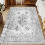 Vintage Çiçekli Parça Halı Ev Dekoru için - 140 x 180 cm Gri Zemin Paspası Yemek Odası ve Mutfak için Şık Yurt Odası Vurgulu Retro Stil Dekoratif Halı