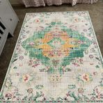 Vintage Çiçekli Turuncu Sarı Parça Halı Kısa Tüylü Geleneksel Tasarım Oturma Odası Ofis Yatak Odası için 120 x 170 cm Retro Yeşil Ev Dekoru