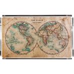 Vintage Dünya Haritası Pleksi Tepsi - PT2118 - 40X24CM - Çok Renkli