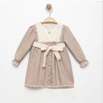 Vintage Elegance – Fiyonklu Kahve-Bej Elbise - Çok Renkli - 12 - 18 Ay