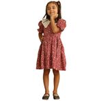 Vintage Fisto Yakalı Bordo Çiçekli Poplin Elbise (Bordo, 2-3 Yaş)