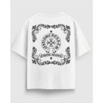 Vintage Gotik Desenli Oversize Beyaz Tişört – Premium %100 Pamuk, Luxury Streetwear Koleksiyonu - XL