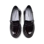 Vintage Hakiki Deri Loafer Kız Çocuk Okul Ayakkabısı Siyah Rugan