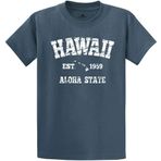 Vintage Hawaii Adaları Tişört 42 Renk ve Normal, Büyük ve Uzun Bedenler, Çelik Mavi, L
