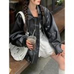 Vintage Kadın Oversize Siyah Deri Ceket - 0 - Siyah - L