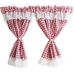 Vintage kır evi dantel ağ perde, 2'li set, küçük pencereler için, kontrol edilen, mutfak, bistro perdeleri, 115 x 40 cm