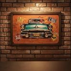 Vintage Klasik Araba Kabartmalı Metal Tablo 58x38,5 cm Retro Duvar Dekoru Ofis Bar Garaj Genç Odası