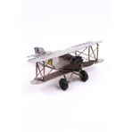 Vintage Metal Çift Kanatlı Savaş Uçağı Modeli - El Yapımı Dekoratif Eskitme Masaüstü Süs Eşyası, 16x14x6.5 cm