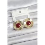 Vintage Model Bordo Gold Renk Pirinç Kadın Küpe - Tj-Bkp11661