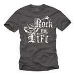 Vintage Müzik Tişörtü Erkek | Gitar Desenli “Rock My Life” Baskı | Rock Grubu Tarzı Hediye Gri beden XXXL