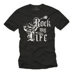 Vintage Müzik Tişörtü Erkek | Gitar Desenli “Rock My Life” Baskı | Rock Grubu Tarzı Hediye siyah beden L